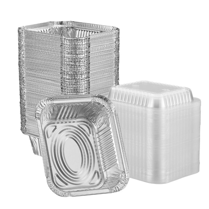 Photo 1 of *MISSING SOME* Comfy Package [100 Count 1 lb capacity, Disposable Aluminum Foil Pans, 5x4 Disposable Takeout Pans with Clear Plastic Dome Lids, Great For Baking, Cooking, Storage, and Freezing
