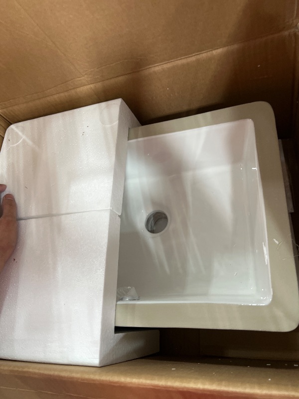 Photo 1 of 17 Inch Undermount Bathroom Sink - GhomeG 17"x12" White Rectangle Porcelain Ceramic Vanity Sink with Overflow, Under Counter Lavatory Basin