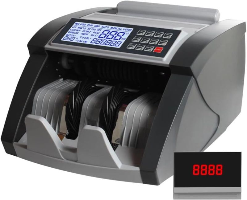 Photo 1 of  Mixed Denomination Money Counter Machine - Money Counter with UV/MG/IR Counterfeit Detection - 3 Speeds from 800~1000~1200N/M and Supported Currency USD/CAD/BRL/MXN/ARS/Pen/CLP/DOP/VES