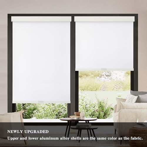 Photo 1 of AOSKY Blackout Roller Shades Cordless Blinds for Windows, Free-Stop Shades with Valance, Thermal Insulated Fabric, UV Protection, Natural Woven Blinds for Home and Office (63" W x 72" H, White)