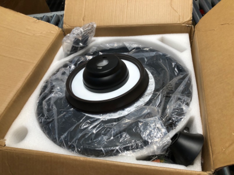 Photo 1 of ***DAMAGED - SHADE DENTED - MISSING REMOTE - UNABLE TO TEST - SEE PICTURES***
42 Inch Black Modern Ceiling Fan With Lights and Remote - Retractable Fandelier, 6 Speed Dimmable Memory LED, Silent Reversible APP Control Smart Fan for Bedroom Kitchen