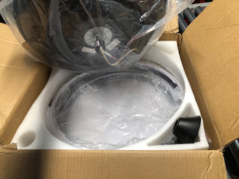 Photo 1 of ***DAMAGED - SHADE DENTED - MISSING REMOTE - UNABLE TO TEST - SEE PICTURES***
42 Inch Black Modern Ceiling Fan With Lights and Remote - Retractable Fandelier, 6 Speed Dimmable Memory LED, Silent Reversible APP Control Smart Fan for Bedroom Kitchen