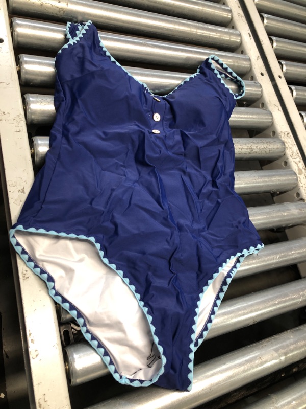 Photo 1 of BMJL Women's One Piece Swimsuits Button Adjustable Strap Bathing Suit Color Block Retro Swimwear(Dark Blue,L)