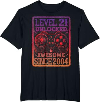 Photo 1 of Level 21 Unlocked Awesome Since 2004 21st Birthday Gaming T-Shirt 4XL