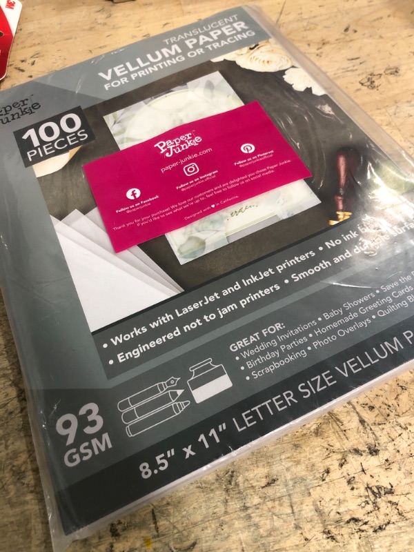 Photo 1 of 100 Sheets 8.5 x 11 in Translucent and Printable Vellum Paper for Invitation, Sketching & Card Overlays (93gsm/63lb)