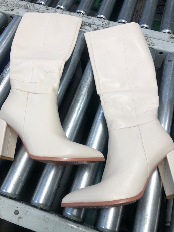 Photo 1 of (see all images) Dance&Style Women's Tall Boots Pointed Toe Boots for Women Knee High Heeled Long Boots Beige 9.5