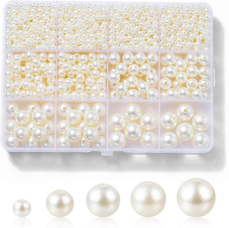 Photo 1 of 1200 Pcs Pearl Beads for Jewelry Making, 5 Size Round Pearls for Bracelets Making Kit Small Pearl Filler Beads with Hole for DIY Craft Necklace Earrings