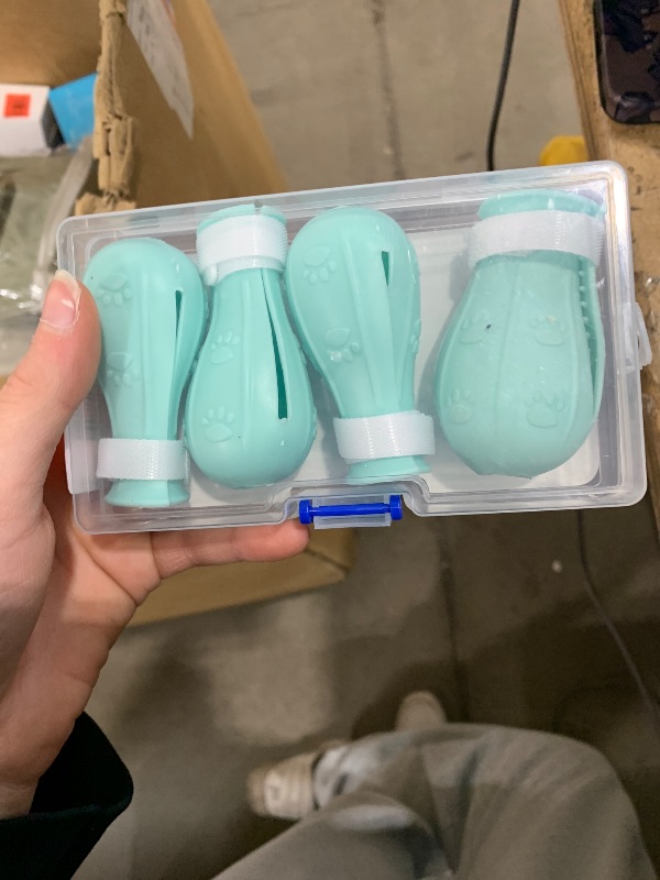 Photo 1 of 4Pcs Cat Boots for Cats Only Paw Covers Protectors Claws Shoes Paws Wound Boot Silicon Anti Scratch Cat Mittens for Bathing, Nail Clipping, Ears Cleaning, Treatment (Light Blue)