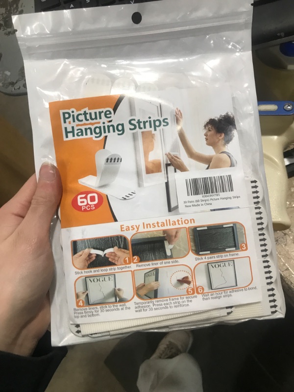 Photo 1 of 30 Pairs (60 Strips) Picture Hanging Strips Heavy Duty - Wall Hanging Strips with Removable Adhesive, Easy Wall Display Picture Hangers Without Nails, with Convenient Mounting Strips Refill