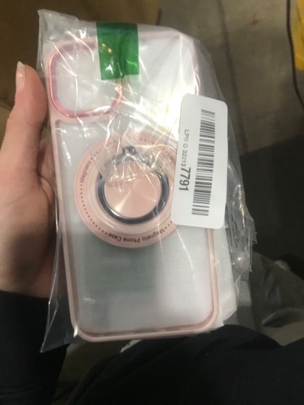 Photo 1 of Urarssa Magnetic for iPhone 13/14 Case with 360° Ring Holder Kickstand [Compatible with MagSafe][2Pcs Screen Protector] Clear Shockproof Drop Protection Phone Case Cover for iPhone 14/13, Pink