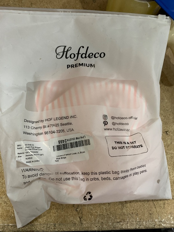 Photo 1 of Hofdeco Premium Coastal Patio Indoor Outdoor Lumbar Pillow Cover Only, 12"x20" Water Repellent for Backyard, Couch, Blush Pink Stripe