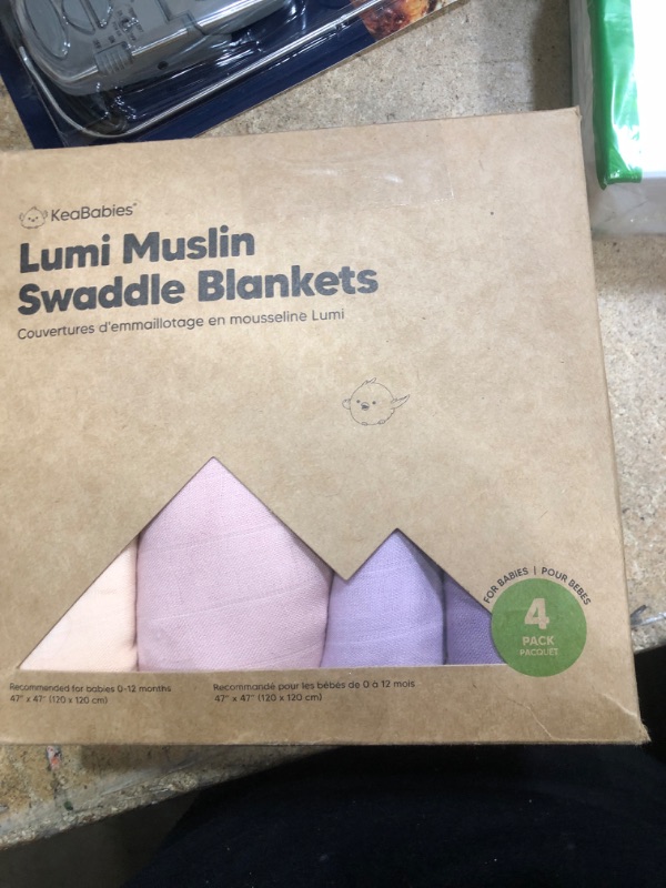 Photo 1 of 4-Pack Muslin Swaddle Blankets for Boys, Girls - Organic Baby Swaddles for Newborns, Soft & Breathable Receiving Baby Blankets for Girl, Boy, Neutral, Newborn Essentials Gift (Lavender)