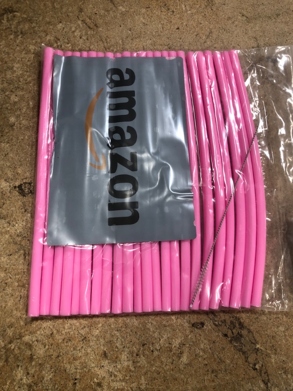 Photo 1 of 24 Pcs Pink Heart Straws Silicone Reusable Valentine Straws with 1 Cleaner Brush Heart Shaped Cocktail Drinking Straws for Valentines Wedding Birthday Party Supplies