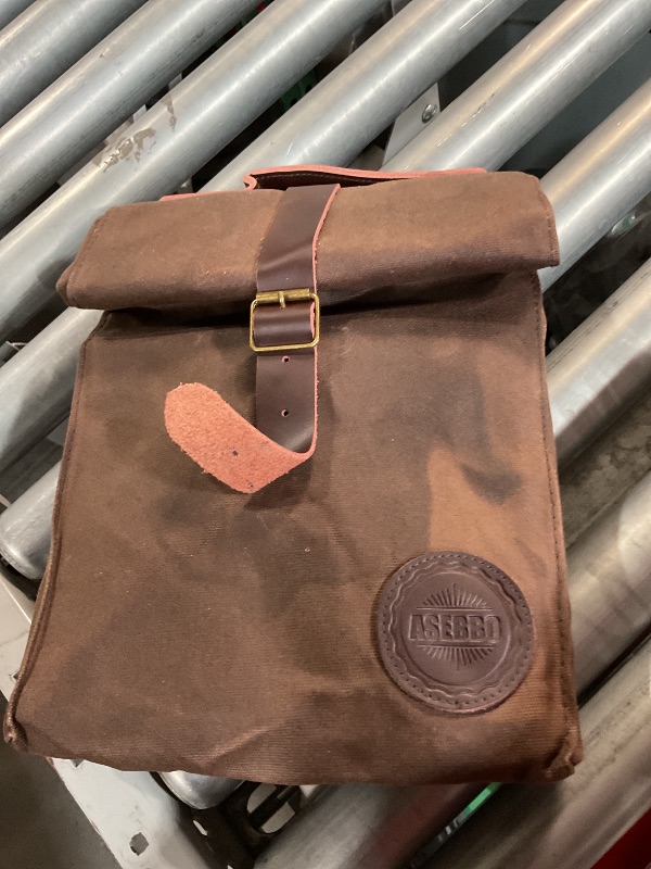 Photo 1 of **HAS STAINS**ASEBBO Insulated Lunch Bag 10L Sturdy Waxed Canvas Lunch Box for Men and Women, Leakproof Insulated Cooler Bag for Work Picnic Hiking, Lunchbox for Adults with Shoulder Strap (Brown)
