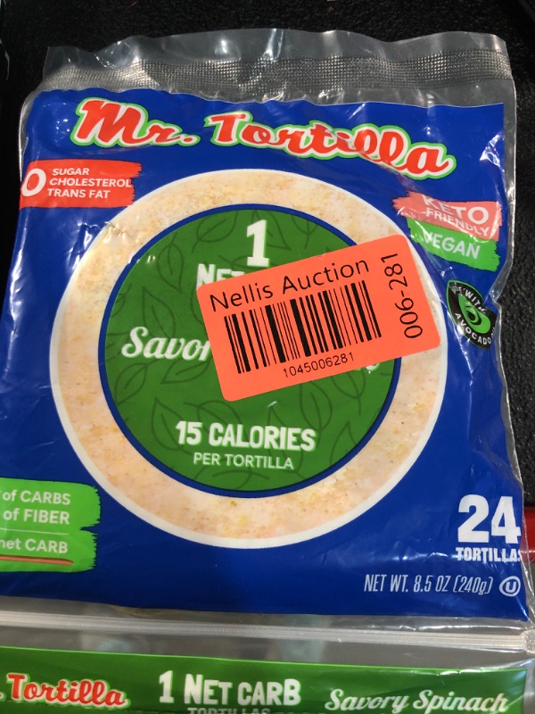 Photo 1 of ***(1 PACKAGE)*** Mr. Tortilla Low Carb Tortilla Wraps - Keto Tortillas with Avocado Oil - Street Taco Size - 1 Net Carb per Serving - Low Calorie Keto Wraps - Low Carb Tortillas - (Savory Spinach,24Count)
BB MAY 17 2024