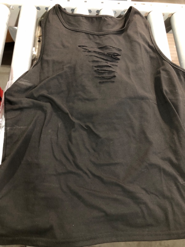 Photo 1 of (used)Remidoo Women's Rock Ripped Tank Top Distressed Cut Out Sleeveless Shirt Black Large