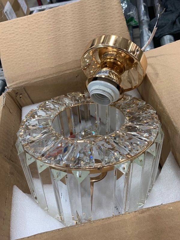 Photo 1 of BUXVRCS Crystal Ceiling Light Fixture - Semi Flush Mount Ceiling Light Modern Chandelier Hallway Light Fixtures Ceiling Flush Mount Light Fixtures for Kitchen Bedroom Bathroom Entryway (Gold)
