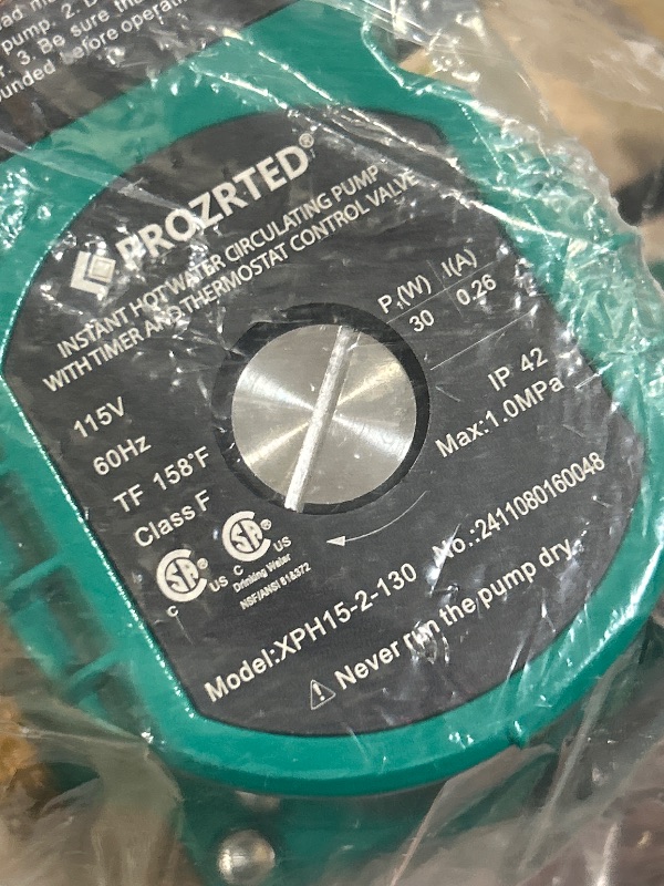 Photo 1 of PROZRTED Extremely Quiet Instant Hot Water Circulating Pump with Built-in Digital Timer and adjustable Thermostat Control Valve