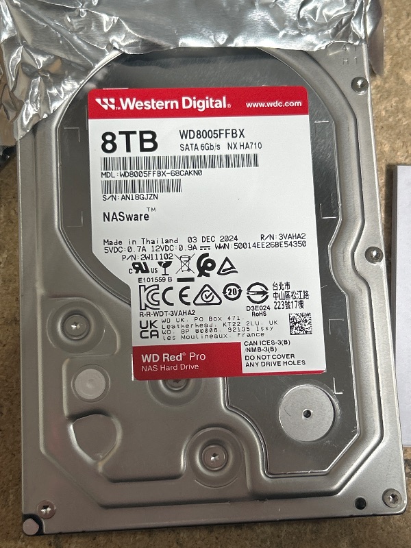 Photo 1 of Western Digital 8TB WD Red Pro NAS Internal Hard Drive HDD - 7200 RPM, SATA 6 Gb/s, CMR, 256 MB Cache, 3.5" - WD8005FFBX