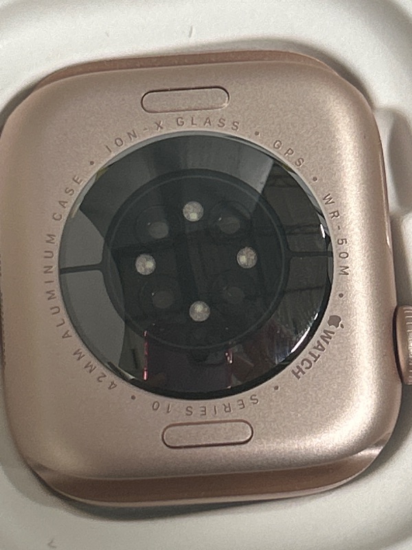 Photo 1 of Apple Watch Series 10 [GPS 42mm case] Smartwatch with Rose Gold Aluminium Case with Plum Sport Loop. Fitness Tracker, ECG App, Always-On Retina Display, Carbon Neutral