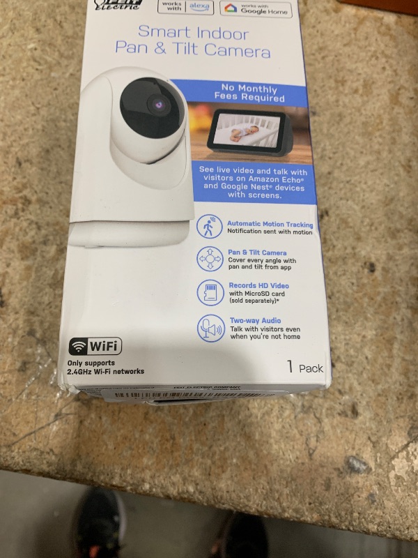 Photo 1 of Feit Electric Indoor Security Camera with Motion Detection, 30ft. Night Vision, Pan and Tilt Head, 2.4GHz WiFi, 2-Way Audio, 1080p HD, Works with Alexa & Google Asst, Plug-in, White, CAM/PAN/WiFi/G2