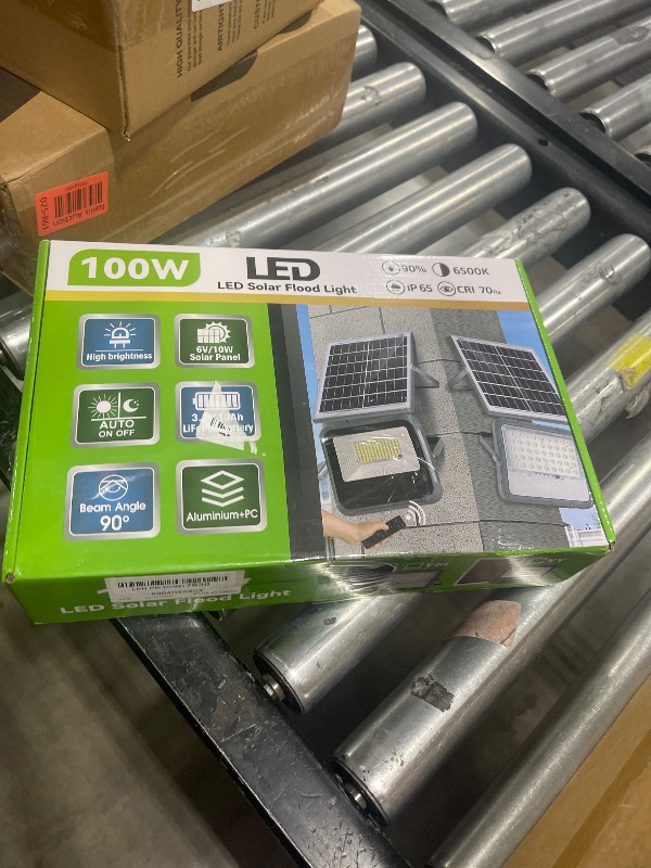 Photo 1 of Engrepo Solar Light Outdoor, 10000mAh Luces Solares Solar Powered Security Flood Light Outside 3000LM IP65 Waterproof Dusk to Dawn with Remote Control and 8.2 ft Cable for Yard, Garden, Shed, Barn.
