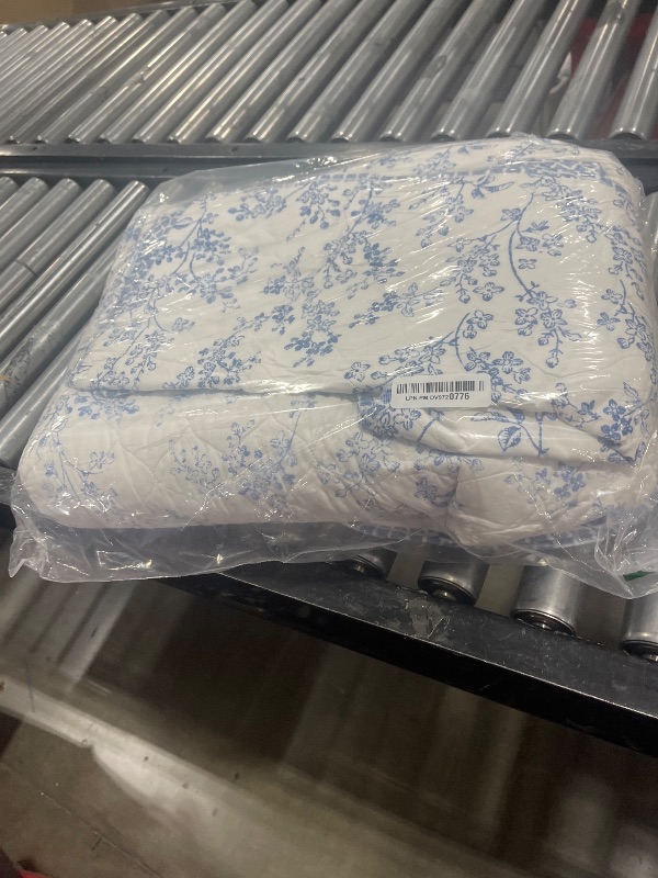 Photo 1 of Laura Ashley Home - Queen Quilt Set, Reversible Cotton Bedding with Matching Shams, Pre-Washed Home Decor for Added Softness (Flora Blue, Queen)