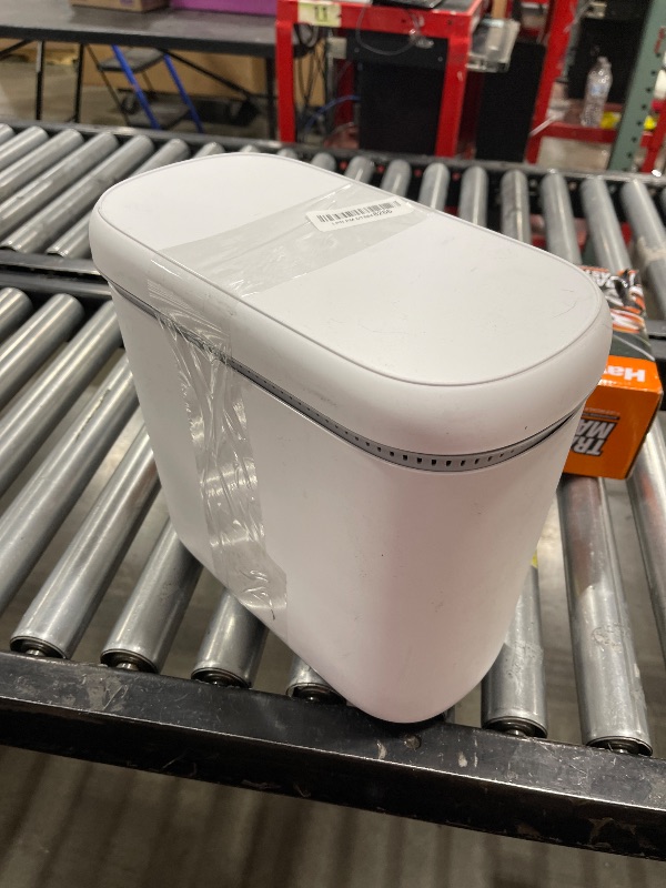Photo 1 of funest Bathroom Trash Can, 3.3 Gallon Slim Trash Can with Lid, Adsorption Garbage Can with Press-Top Lid, Small White Narrow Plastic Trash Bin for Bathroom, Office, Bedroom, Living Room