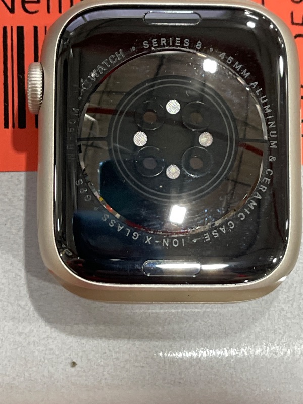 Photo 1 of Apple Watch Series 8 [GPS 45mm] Smart Watch w/Starlight Aluminum Case with Starlight Sport Band - M/L. Fitness Tracker, Blood Oxygen & ECG Apps, Always-On Retina Display, Water Resistant