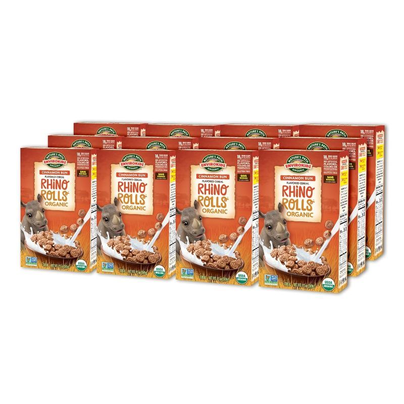 Photo 1 of EnviroKidz Organic Rhino Rolls Cereal, 9.5 oz (Pack of 12), Cinnamon Bun, Gluten Free, Non-GMO, by Nature's Path