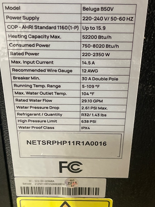 Photo 1 of TURBRO 50,000 BTU Swimming Pool Heat Pump, Inverter Electric Pool Heater for in and Above-Ground Pools up to 16,000 Gallons, WiFi Enabled, Timer, 15.90 COP, 220-240 V, IPX4-Waterproof, Beluga Series