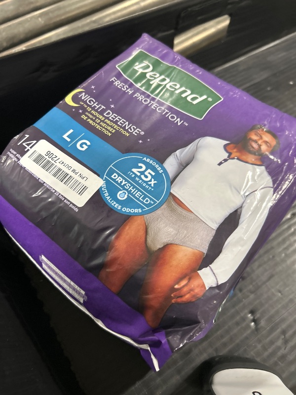 Photo 1 of Depend Night Defense Adult Incontinence Underwear for Men, Disposable, Overnight, Large, Grey, 14 Count, Packaging May Vary