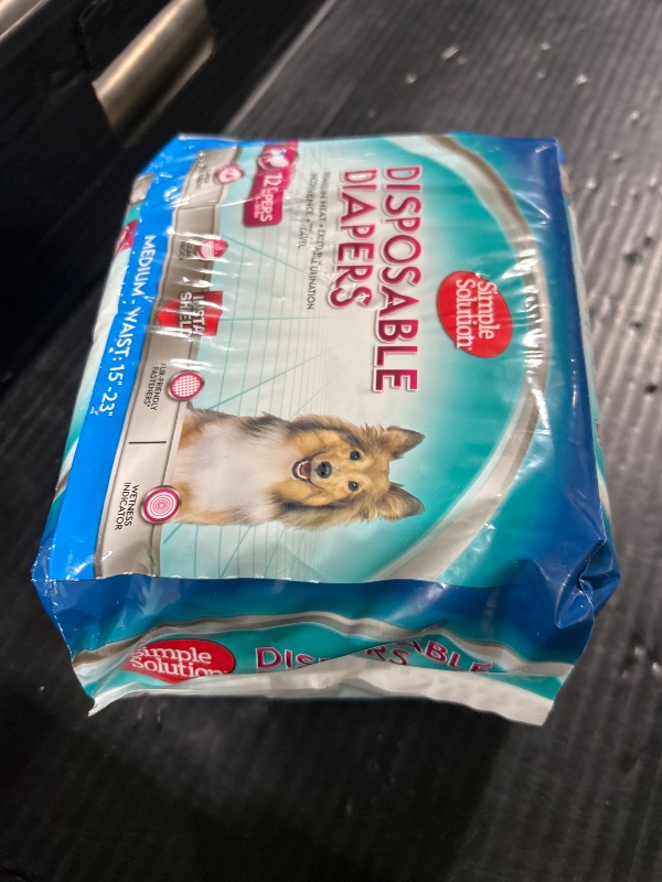 Photo 1 of Simple Solution Disposable Dog Diapers for Female Dogs, True Fit, Absorbent, Leak Proof with Wetness Indicator, Puppy & Doggie Period Pad and Pee Diaper, for Medium Pets, 15-23 Inch Waist, 12 Count