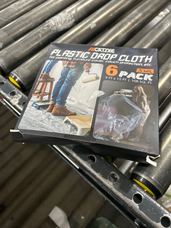 Photo 1 of 12 x 9 Ft Plastic Drop Cloths (6-Pack) - Disposable Painter's Sheeting & Tarps for Painting, Waterproof Furniture/Couch/Floor Protection