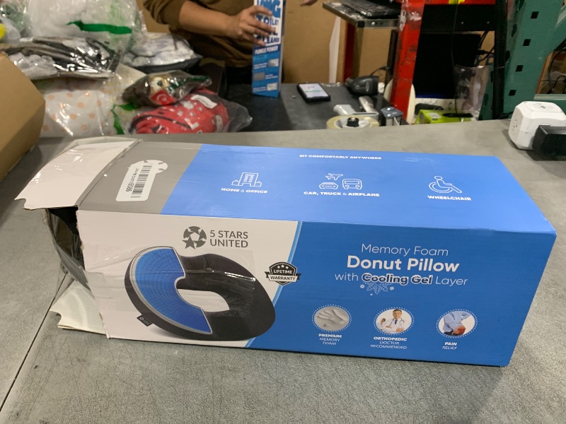 Photo 1 of 5 STARS UNITED Donut Pillow Hemorrhoid Tailbone Cushion – Large Chair Pad for Pain Relief – Coccyx, Prostate, Sciatica, Pelvic Floor, Pressure Sores, Pregnancy, Postpartum Recovery, Arctic Black