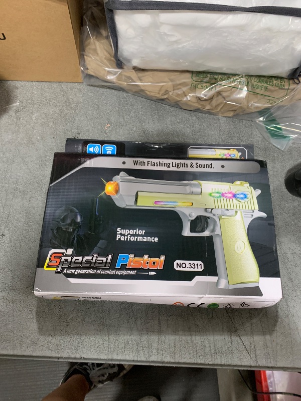 Photo 1 of INCHOI Pretend Play Toy Gun for Boys Toy Pistol Gun Space Gun with Flashing Lights and Sound Desert Eagle Non-Slip Handle, Lighting for Pretend Games,Police and Cowboy Dress up Toy Gun