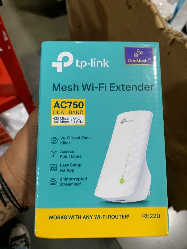 Photo 1 of TP-Link WiFi Extender with Ethernet Port, Dual Band 5GHz/2.4GHz , Up to 44% More Bandwidth than Single Band, Covers Up to 1200 Sq.ft and 30 Devices, Signal Booster Amplifier Supports OneMesh(RE220)