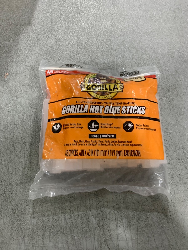 Photo 1 of Gorilla Hot Glue Sticks, Clear Glue, Full Size 4" Long x 0.43" Diameter, 45 Count (Pack of 1) - Safe for All Temperatures with Extended Working Time