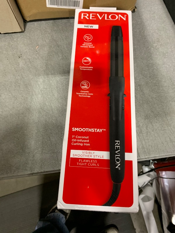 Photo 1 of REVLON SmoothStay Coconut Oil Infused Hair Curling Iron - Barrel Curling Iron 1 Inch for Tight Curls, Shinier, Visibly Smoother Hair (1 in)