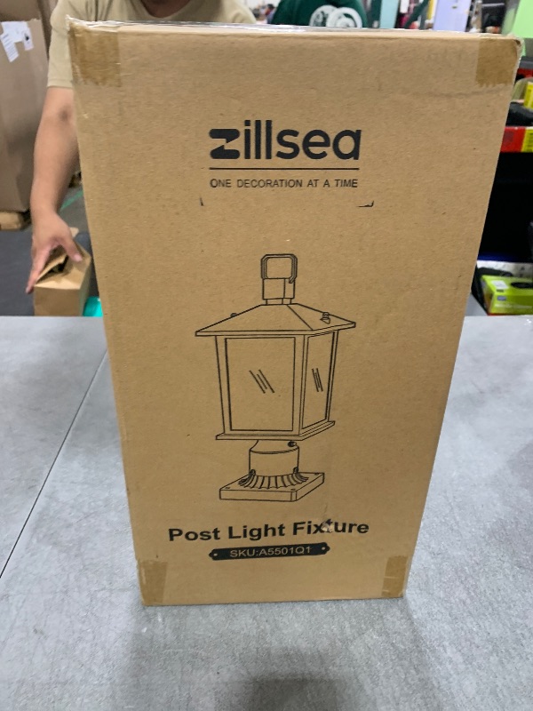 Photo 1 of ZILLSEA Dusk to Dawn Outdoor Post Light, Hardwired Oil-Rubbed Bronze Pole Lantern with Pier Mount Base, Water Ripple Glass, Waterproof Lamp Post Light Fixture for Driveway, Pathway, Garden, 1 Pack