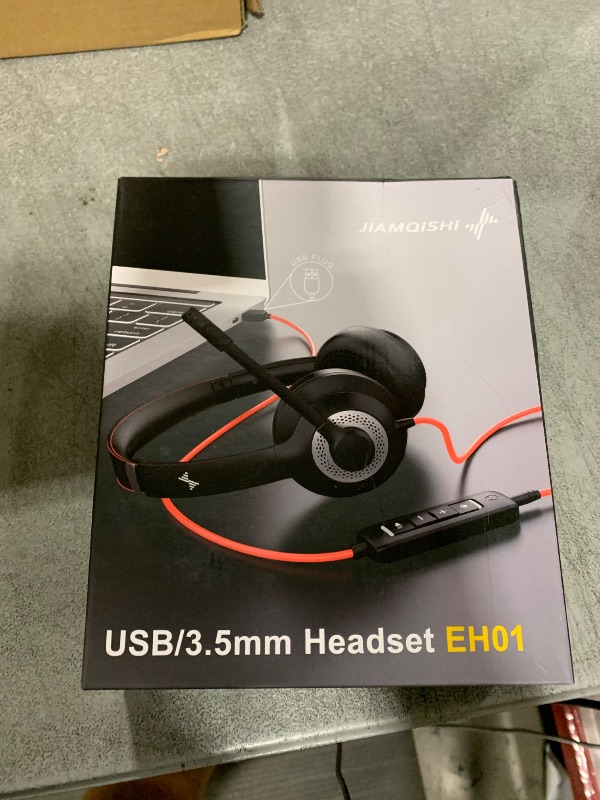 Photo 1 of JIAMQISHI USB Headset with Mic for PC, On-Ear Computer Laptop Headphones with Noise Cancelling Microphone in-line Control for Home Office Online Class Skype Zoom (USB+3.5mm, Black)