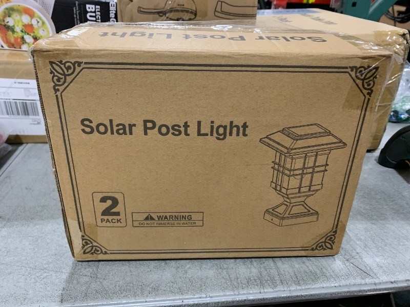 Photo 1 of Lffital Solar Post Lights Outdoor Solar Cap Lights Deck Fence Cap for 4x4 5x5 6x6 Posts Patio Garden Courtyard Decoration Fixture Waterproof Warm White Lighting Black (2)