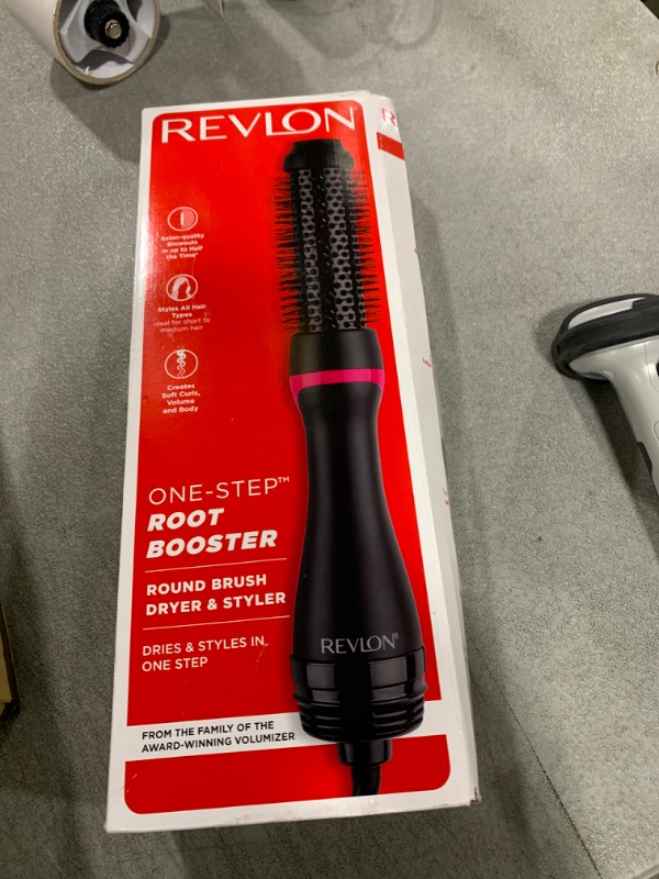 Photo 1 of REVLON One-Step Hair Dryer and Styler - Root Booster Round Brush for Styling, Dryer Brush for Fast and Easy Salon-Quality Blowout, More Shine and Less Frizz (1-1/2 in)