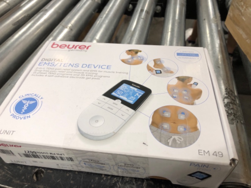 Photo 1 of Beurer EM49 Digital TENS & EMS Device for Pain Relief and Muscle Stimulation, 15 TENS Programs, 35 EMS Programs, 2 Adjustable Channels with 4 Self-Adhesive Electrodes