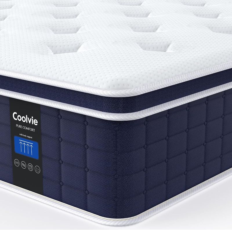 Photo 1 of Coolvie Full Size Mattress 12 Inch, Hybrid Full Mattress in a Box, Pocket Springs with Soft Knitted Fabric Cover for a Cool Sleep & Pressure Relief, Medium Firm Feel with Motion Isolation
