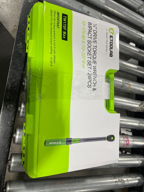 Photo 1 of etoolab 1/2" Drive Click Torque Wrench with Deep Impact Socket (6~24mm),Dual-Range?10-170ft.lb/13.6-230.5Nm?±3% Precision,10" Extension Bar,Universal Joint,Drill Adapter