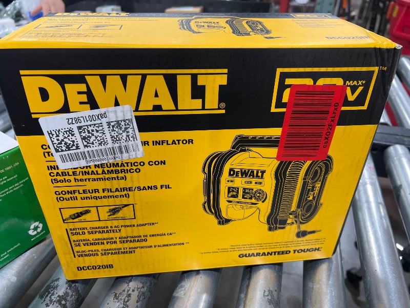 Photo 1 of DEWALT 20V MAX Tire Inflator, Compact and Portable, Automatic Shut Off, LED Light, Bare Tool Only (DCC020IB)
