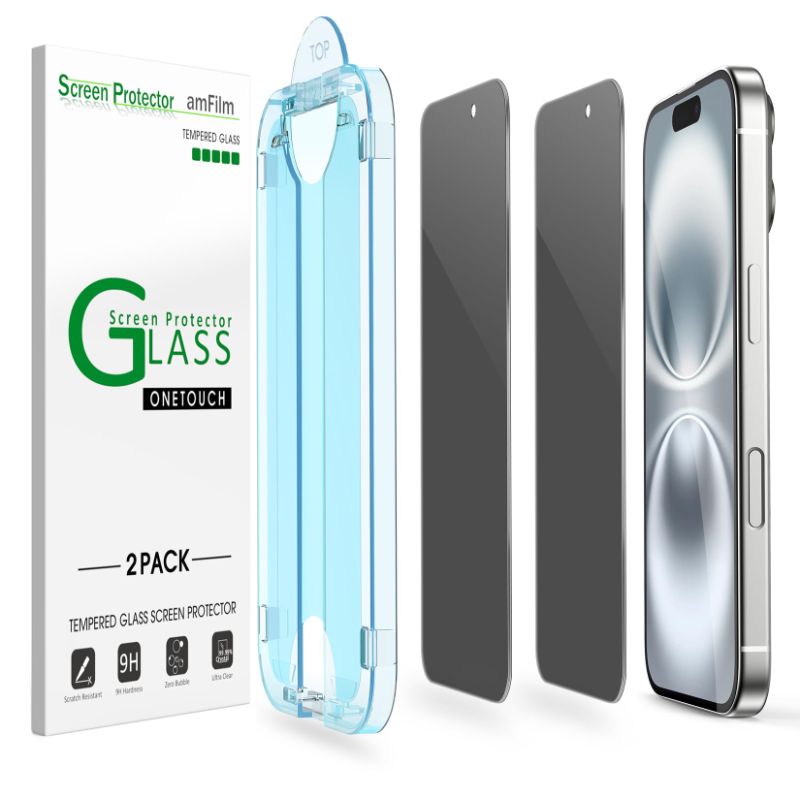 Photo 1 of amFilm Auto-Alignment OneTouch for iPhone 16 [6.1''] privacy Screen Protector,Tempered Glass, 30 seconds Installation, Bubble Free, Case Friendly, Anti-Scratch [2Pack]