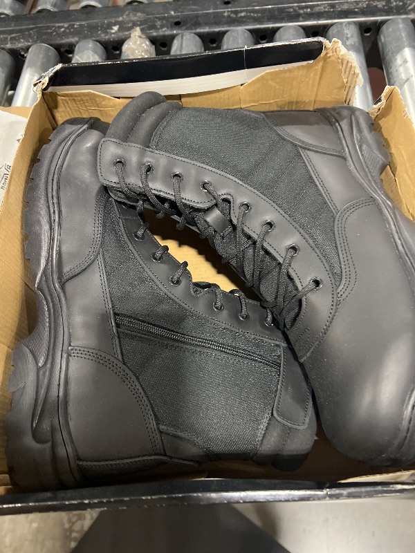 Photo 1 of NORTIV 8 Mens Military Tactical Work Boots Side Zipper Leather Outdoor 8 Inches Motorcycle Combat Boots Size 14 Wide US Trooper-W, Black-8 Inches