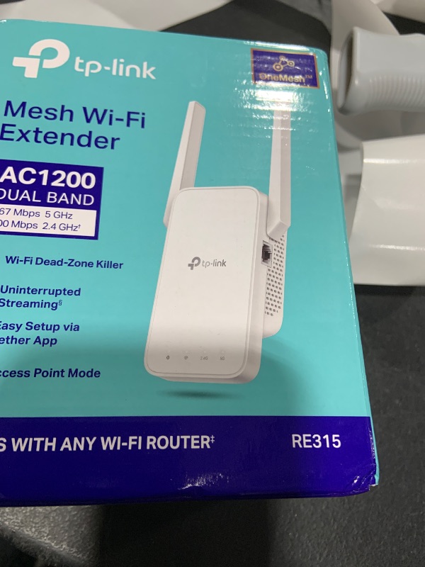 Photo 1 of TP-Link AC1200 WiFi Extender, 2024 Wirecutter Best WiFi Extender, 1.2Gbps home signal booster, Dual Band 5GHz/2.4GHz, Covers Up to 1500 Sq.ft and 30 Devices ,support Onemesh, One Ethernet Port (RE315)